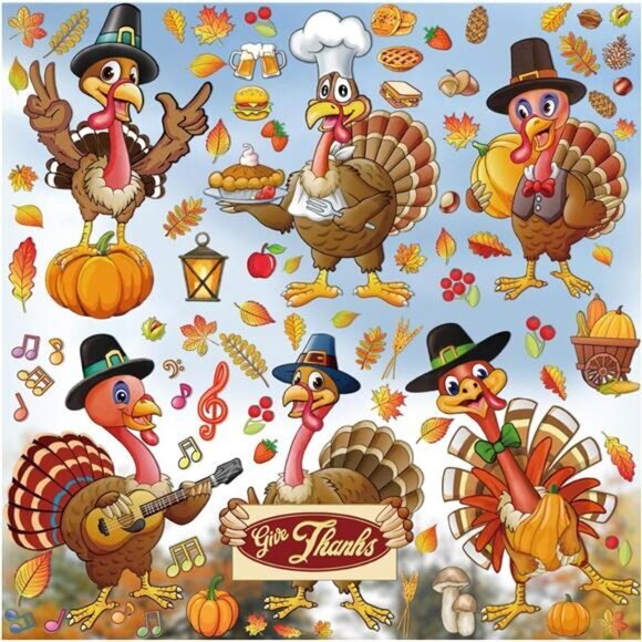 Fall Window Clings,‎ 6 Sheets Fall Window Decorations for Glass Windows, Turkey - Picture 1 of 7